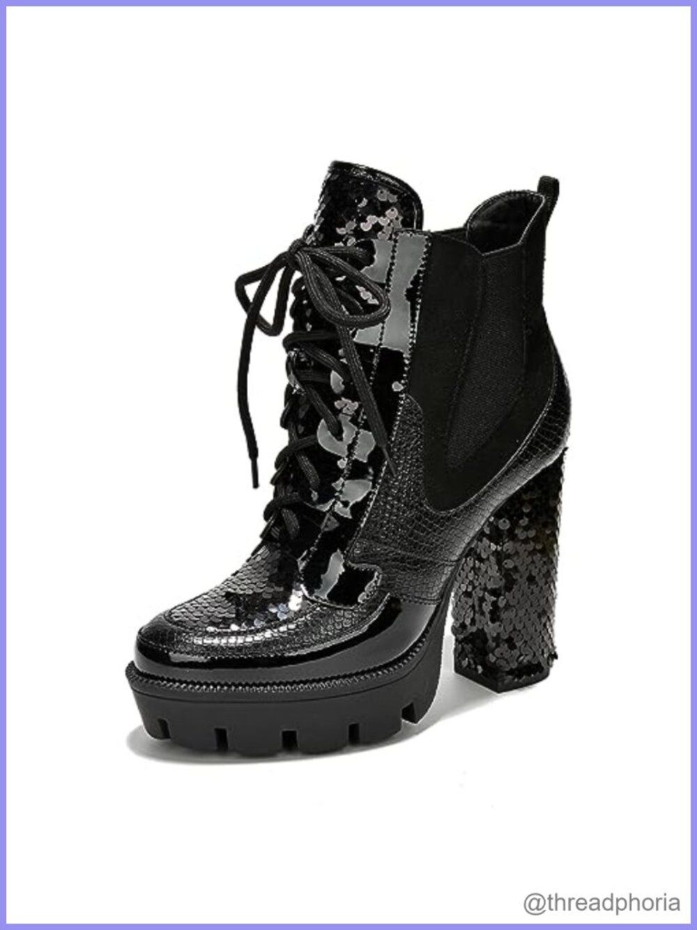 Rhinestone Western Ankle Booties Pointed Toe Block Heel Lace-Up